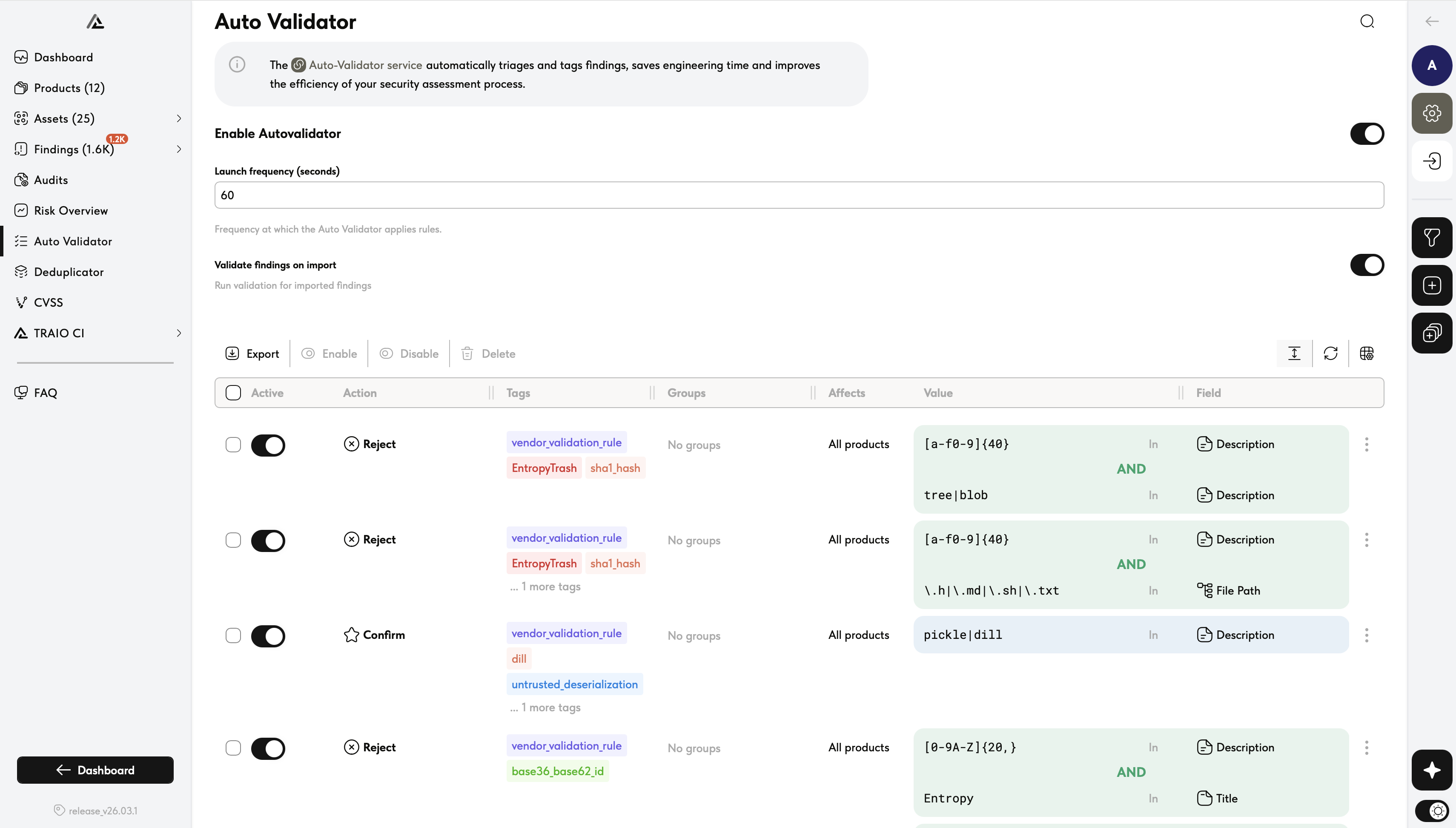 TRAIO Auto Validator — rules, frequency, actions