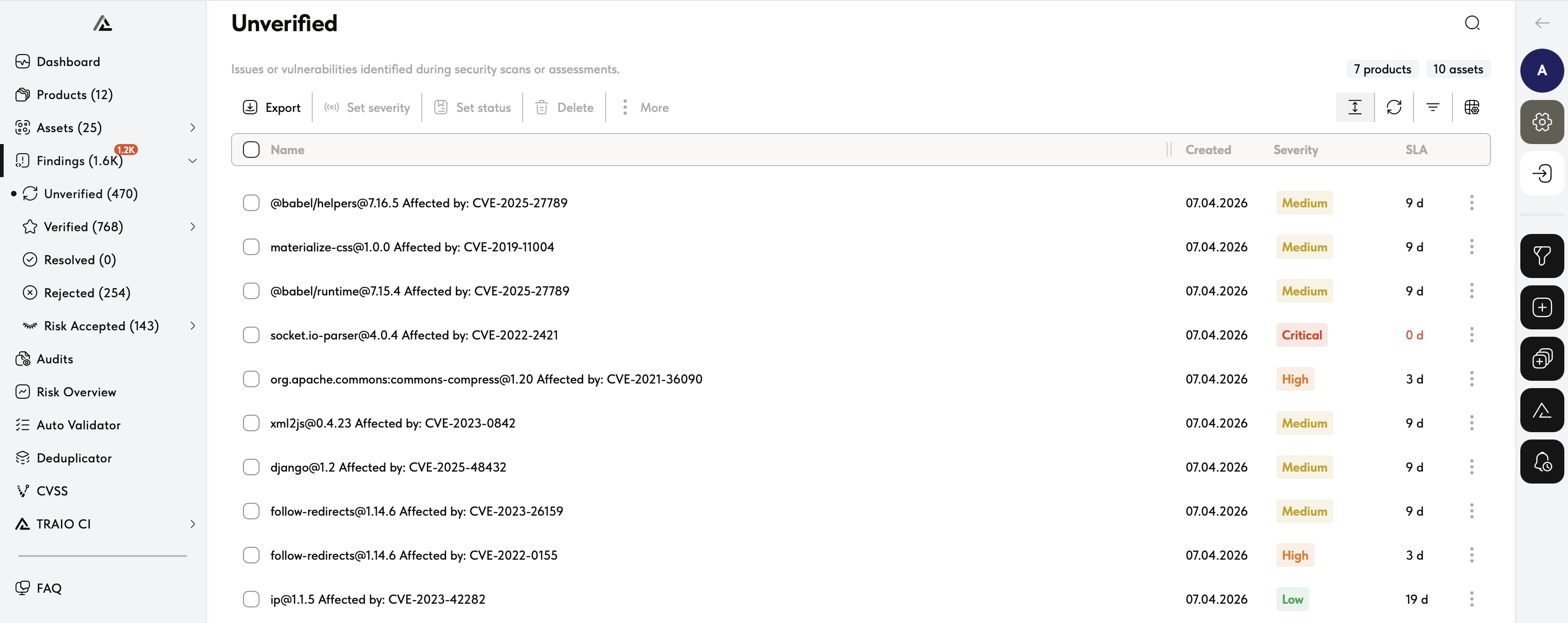 TRAIO Findings list — Unverified vulnerabilities